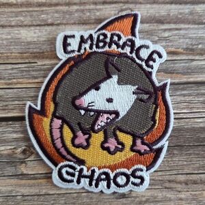 Embrace Chaos Punk Opossum Gothic Y2k 2000s Dark Humor Embroidered Patch